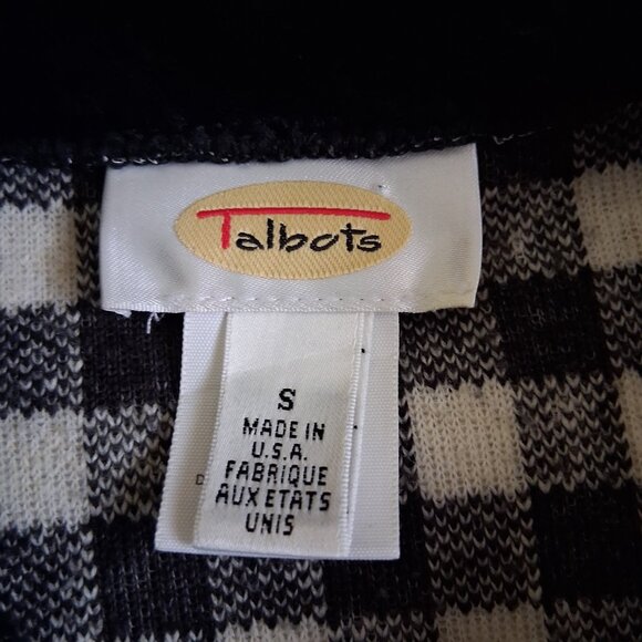 Talbots Vintage Women's Small Black & White Plaid Velvet Trim Fleece Jacket - Picture 8 of 14